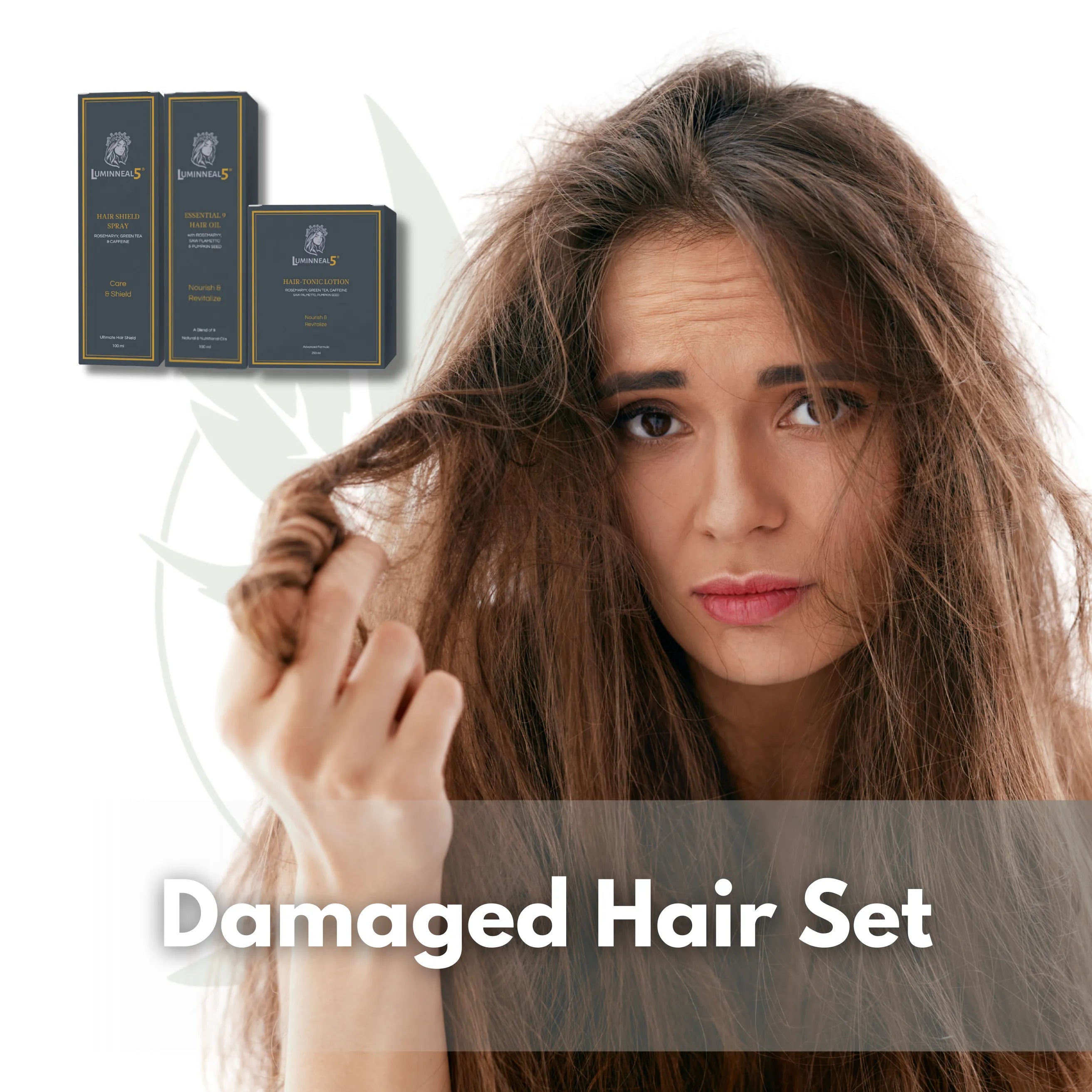 Woman with damaged hair and hair care product boxes on a white background Damaged hair Set Hair-Tonic vpwvuf-su.myshopify.com Damaged hair Set Hair-Tonic vpwvuf-su.myshopify.com