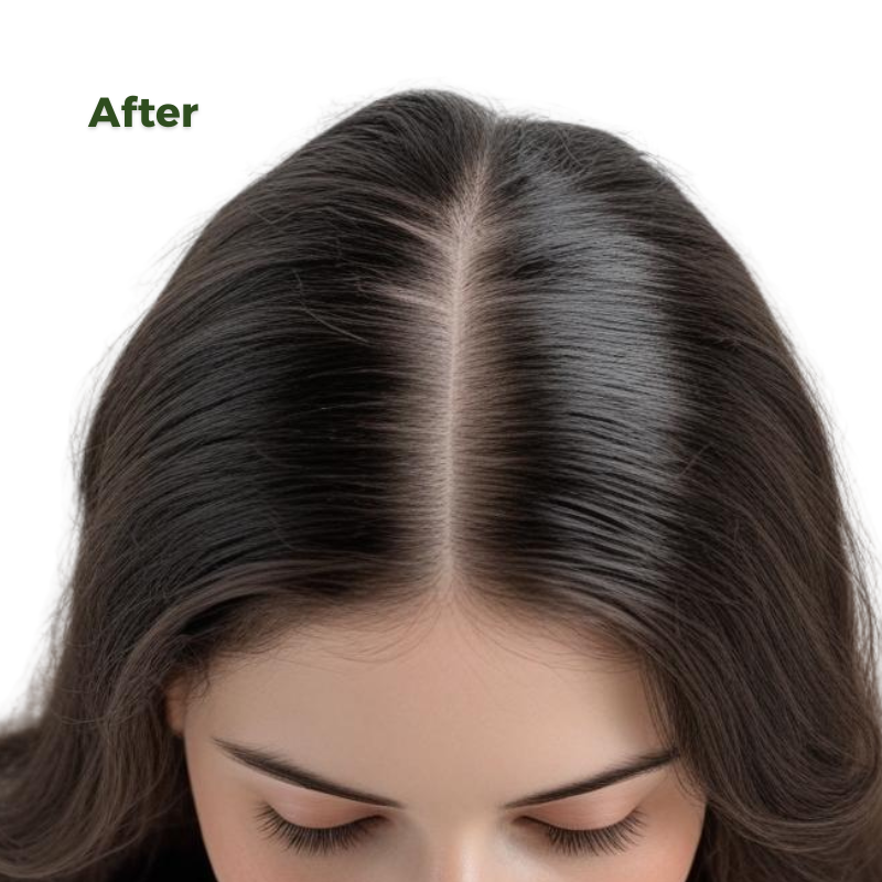 Close-up of a person with hair showing a noticeable difference before and after treatment, with 'After' text.